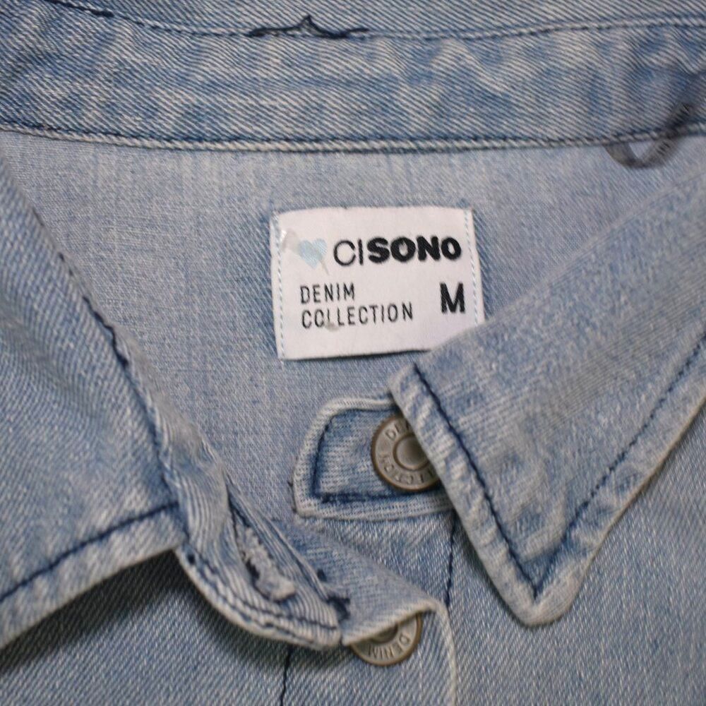 Cisono Denim Shacket Blue Jean Jacket Button-Up Oversized Shirt Women’s Size Med - Picture 6 of 12